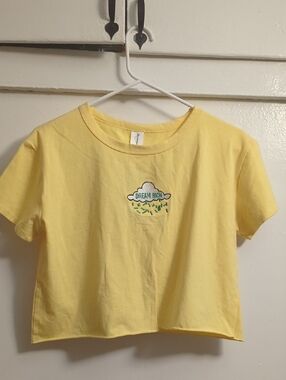 Girls' Short Sleeve Yellow Crop Tee with Dream High Cloud Detail